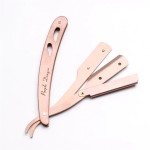 Metallic barber razor with classic blade for haircut / shaving, pink color